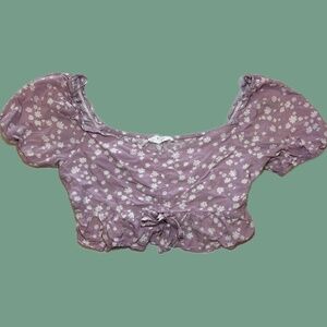 Lilac floral crop top with white flowers